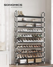 Load image into Gallery viewer, 10 Tier Metal Shoe Rack Non-Woven Fabric Shelves Holds up to 50 Pairs Black
