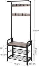 Load image into Gallery viewer, VASAGLE Entryway Hall Tree Coat Rack 183cm Shoe Bench with Shelves Greige and Black
