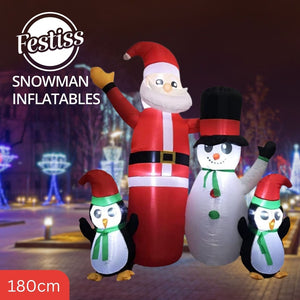 1.8m Santa Snowman and Penguin Greeting Christmas Inflatable with LED