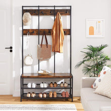 Load image into Gallery viewer, Vasagle Large Coat Rack Stand Coat Tree with 12 Hooks and Shoe Bench Brown and Black
