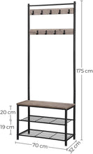 Load image into Gallery viewer, VASAGLE 175cm Coat Rack Stand Shoe Bench with Shelves Greige
