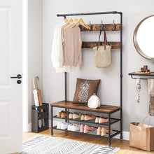 Load image into Gallery viewer, VASAGLE Coat Rack Stand with 9 Hooks and Shoe Rack, Industrial Style, Multifunctional Hall Tree, Sturdy Steel Frame
