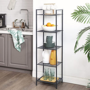 Bathroom Shelf 5-Tier Storage Rack with Adjustable Shelf Black