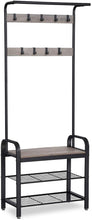 Load image into Gallery viewer, VASAGLE Entryway Hall Tree Coat Rack 183cm Shoe Bench with Shelves Greige and Black
