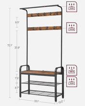 Load image into Gallery viewer, VASAGLE 4-in-1 Coat Rack with Shoe Bench and 9 Removable Hooks Rustic Brown and Black
