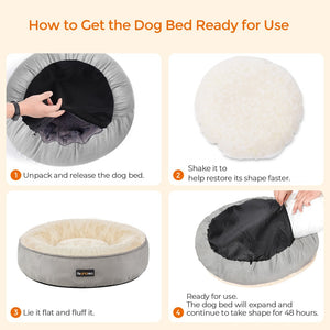 50cm Dog Sofa Bed Round Shape Fabric Light Grey5