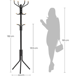 Metal Coat Rack 182 cm Tall Hall Tree Black