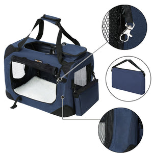 Dog Kennel Transport Box Folding Fabric Pet Carrier 60cm Dark Blue