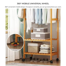 Load image into Gallery viewer, GOMINIMO Bamboo Wardrobe on Wheels, Free Standing Shelves Open Wardrobe 100cm
