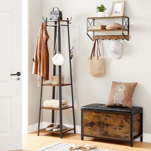 Coat Rack with 3 Shelves Rustic Brown and Black