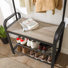 Load image into Gallery viewer, VASAGLE Entryway Hall Tree Coat Rack 183cm Shoe Bench with Shelves Greige and Black
