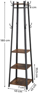 Coat Rack with 3 Shelves Rustic Brown and Black