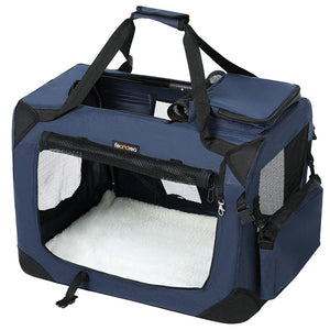 Dog Kennel Transport Box Folding Fabric Pet Carrier 60cm Dark Blue