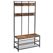 Load image into Gallery viewer, Vasagle Large Coat Rack Stand Coat Tree with 12 Hooks and Shoe Bench Brown and Black
