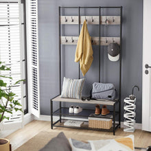 Load image into Gallery viewer, VASAGLE Large Coat Rack Stand with 12 Hooks and Shoe Bench Greige and Black
