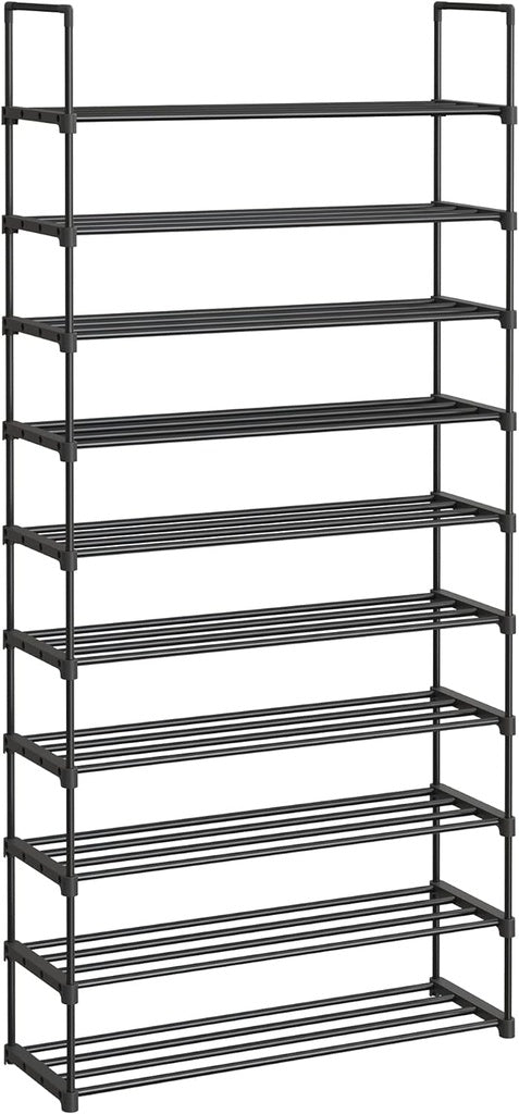 10 Tier Metal Shoe Rack for 50 Pairs of Shoes Black