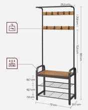 Load image into Gallery viewer, VASAGLE Coat Rack with Shoe Rack 183 cm Height Walnut Brown and Black
