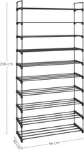 Load image into Gallery viewer, 10 Tier Metal Shoe Rack for 50 Pairs of Shoes Black
