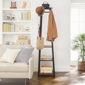 Coat Rack with 3 Shelves Rustic Brown and Black