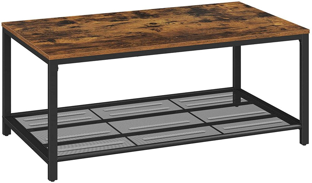 Coffee Living Room Table with Dense Mesh Shelf Rustic Brown