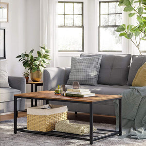 Coffee Living Room Table with Dense Mesh Shelf Rustic Brown