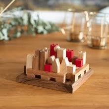 Load image into Gallery viewer, Castles City Planner brain teaser puzzle, wood, handmade 3D puzzle-remove shapes and try rebuild your city.
