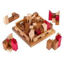 Load image into Gallery viewer, Brainteaser puzzle- City Planner brain teaser puzzle, wood, handmade 3D puzzle-remove shapes and try rebuild your city.
