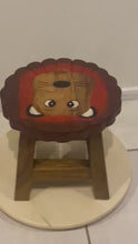 Load and play video in Gallery viewer, Children&#39;s Wooden Stool LION Themed Chair Toddlers Step sitting Stool
