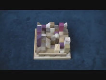 Load and play video in Gallery viewer, Brainteaser puzzle- City Planner brain teaser puzzle, wood, handmade 3D puzzle-remove shapes and try rebuild your city.
