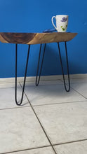 Load and play video in Gallery viewer, Bedside Table- Live Edge natural Wooden Side Table / Corner Table / Plant or book Stand Raintree Wood-OS 63 model
