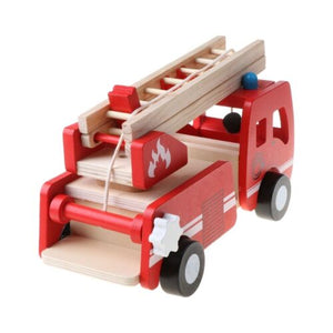 Play Fire truck toy wooden  with ladder and firemen Fire engine Red 3 years +