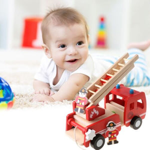 Play Fire truck toy wooden  with ladder and firemen Fire engine Red 3 years +