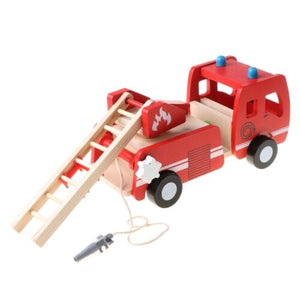 Play Fire truck toy wooden  with ladder and firemen Fire engine Red 3 years +