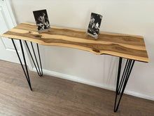 Load image into Gallery viewer, Console hall entrance table handmade from Cypress Australian timber -110cm length with minimalist legs
