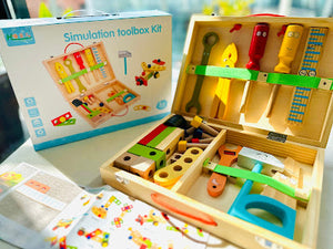 Pretend play tool box with building items in carry case-kids play
