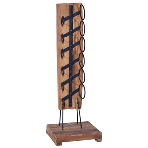 Wine Rack for 6 Bottles Solid Teak Wood - Brown - 35x35x100 cm