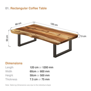 Coffee Table 1.2m (120cm) Hand carved from Acacia tree (Saur Wood)-designed by nature. (model 26