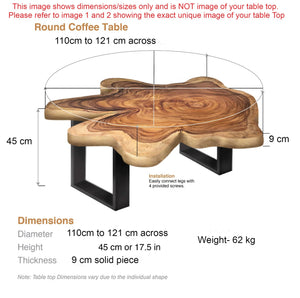 Large exquisite Saur Wood Round Coffee Table, large circumference 118 cm x 112 cm x 9 cm one of kind 100% unique designed  by nature