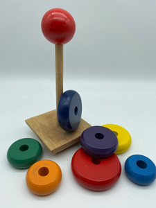 Wooden Toy Rainbow Tower shapes Stacker-multi colour