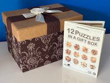 Load image into Gallery viewer, brainteaser 12 puzzles set Wood in a gift box for kids or adults
