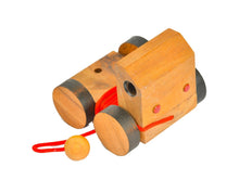 Load image into Gallery viewer, Large wood Truck Toy handmade with trailer and 16 wheels and a pull along string
