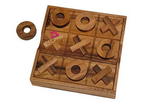 TIC TAC TOE naughts and Crosses board game on a wooden platform