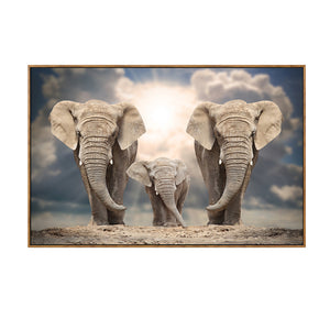 Wall art canvas framed print 80 x 60cm. Elephant Family