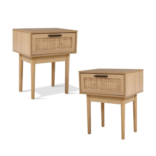2 x Rattan Bedside Tables with Drawer (Twin Pack)-0