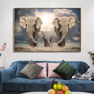Wall art canvas framed print 80 x 60cm. Elephant Family