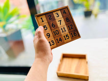 Load image into Gallery viewer, Slide 15 numbers sort brain teaser puzzle, wood, handmade 3D puzzle-sort the numbers in correct order
