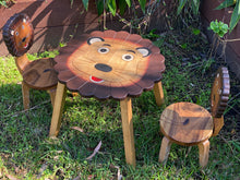 Load image into Gallery viewer, Kids Wooden Table + 2 Chairs Set Lion Design Carved Timber Children Furniture
