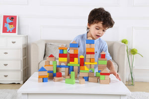 Kids Wooden stacking building Blocks 100 Pcs - Rec. Age: 24 months +