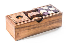 Load image into Gallery viewer, 3 individual brainteaser wooden puzzles in a gift wooden box
