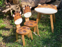 Load image into Gallery viewer, Kids Wooden Table + 2 Chairs Set Giraffe Design Carved Timber Children Furniture
